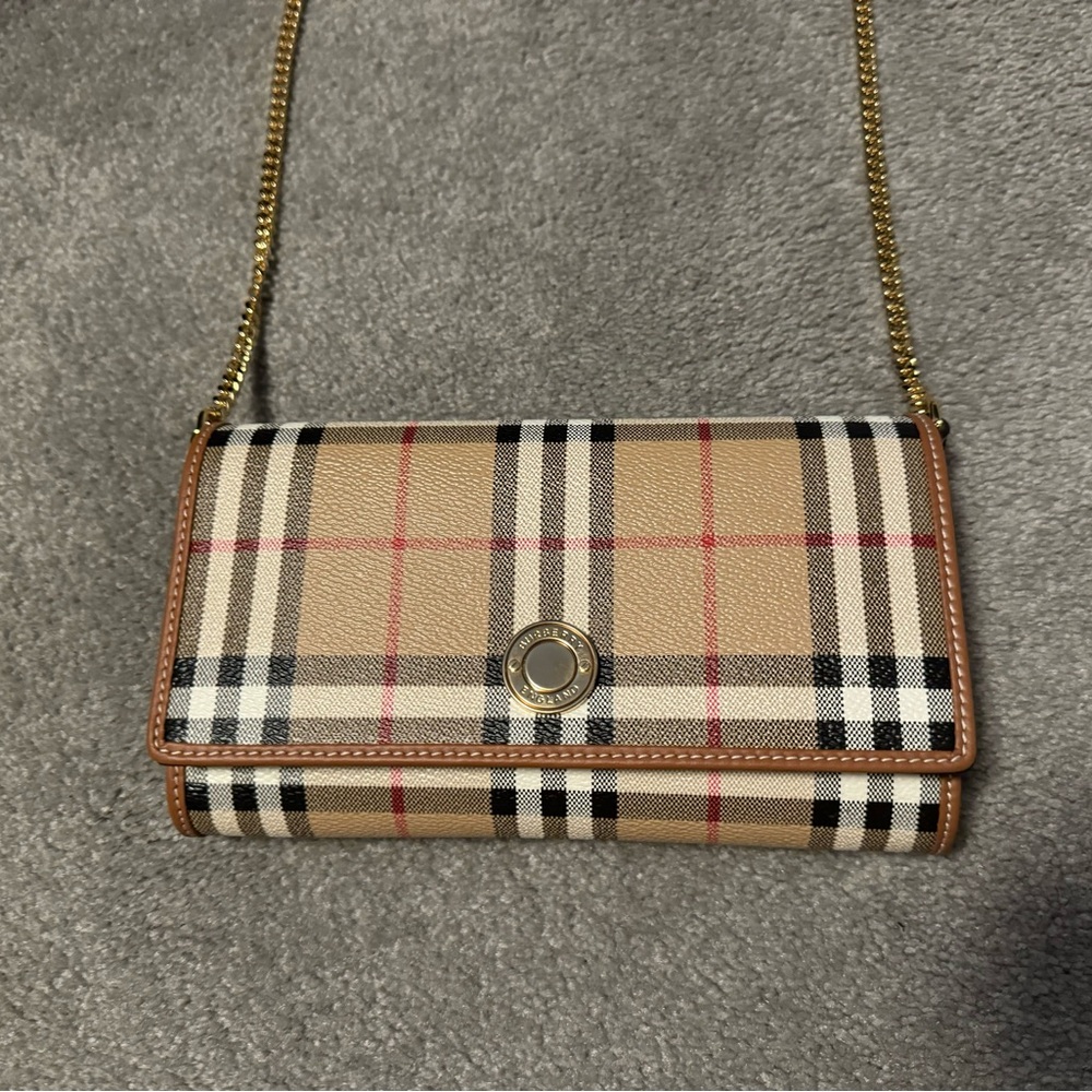 Burberry Check Chain Strap Wallet